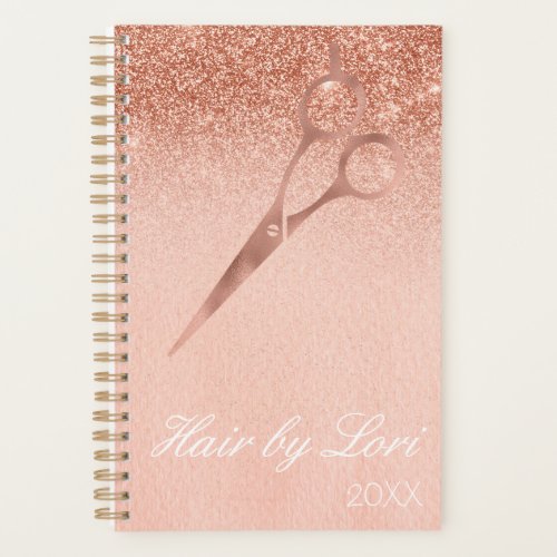 Hair Stylist Salon Business Rose Gold Scissors Planner