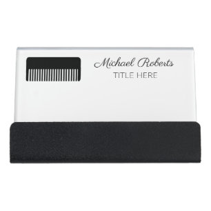 Hair Stylist Salon Comb Customizable White Desk Business Card Holder