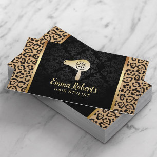 Hair Stylist Salon Dryer Bar Modern Leopard Damask Business Card