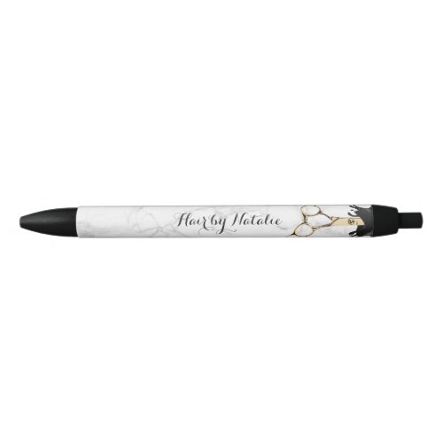 Hair Stylist Salon Gold Scissor Modern Marble Black Ink Pen