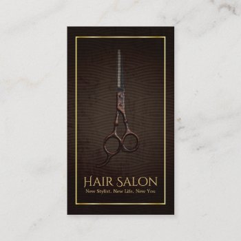 Hair Stylist Salon Golden Frame Professional Business Card by BlackEyesDrawing at Zazzle