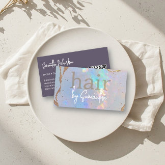 Hair Stylist Salon Iridescent Holographic Gold QR Business Card