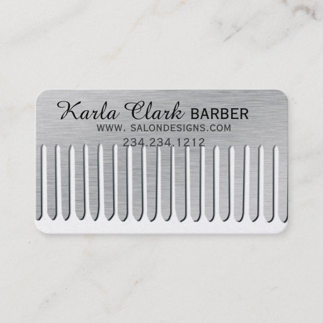 Hair Stylist Salon  Modern Metal Platinum Comb Appointment Card (Front)