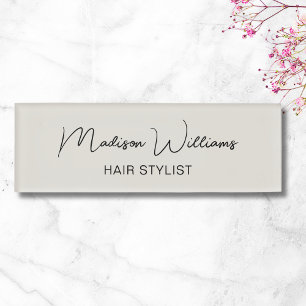 Hair Stylist Salon Modern Neutral Name Tag