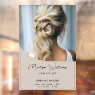 Hair Stylist Salon Opening Hours Beige Window Cling
