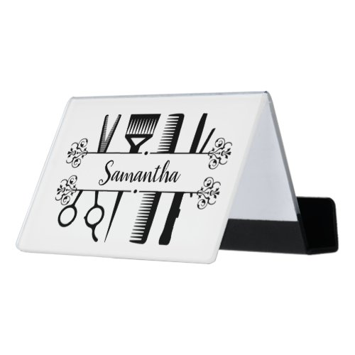 Hair Stylist Salon Personalized Scissors Desk Business Card Holder