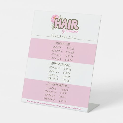 Hair stylist salon price list template pedestal sign