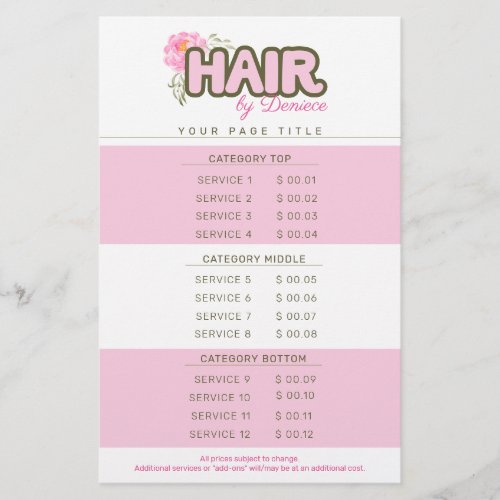 Hair stylist salon price list template rack card flyer