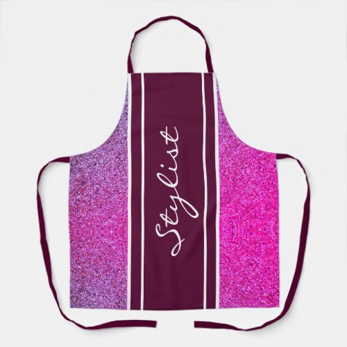 Hair Stylist Salon Purple Pink Glitter Script  Apron