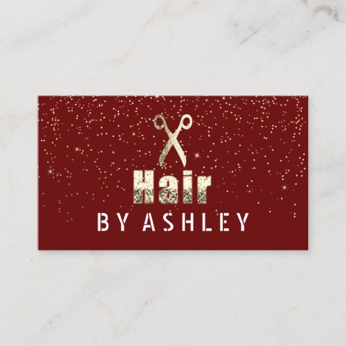 Hair Stylist Salon Red Gold Confetti Appointment Business Card