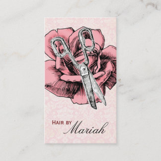 Hair Stylist Salon Rose Pink Damask Business Card