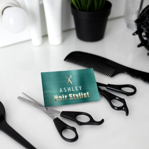 Hair Stylist Salon Teal Gold Appointment Card