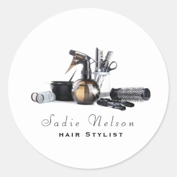 Hair Stylist Salon Tools Beauty Business Classic Round Sticker by tyraobryant at Zazzle
