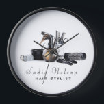 Hair stylist Salon Tools Beauty Business Clock<br><div class="desc">Hair stylist Salon Tools Beauty Square Business wall clock.  Personalize this with your own name and details to make it your own. Perfect for displaying in a salon or beauty spa.</div>