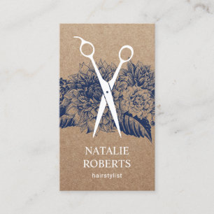 Hair Stylist Salon Vintage Blue Floral Kraft Business Card
