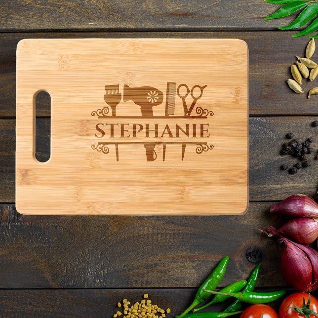 Hair Stylist Saloon Personalized Gift Engraved Cutting Board (Creator Uploaded)