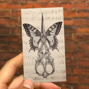 Hair Stylist Scissor Butterfly Vintage Music Notes Business Card