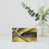 Hair Stylist Scissor & Comb Elegant Gold Business Card (Standing Front)