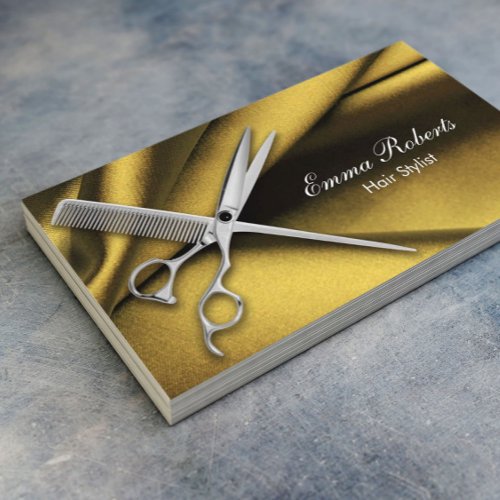 Hair Stylist Scissor  Comb Elegant Gold Business Card