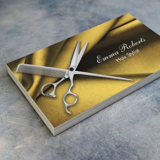 Customizable Hair Stylist Scissor &amp; Comb Elegant Gold Business Card