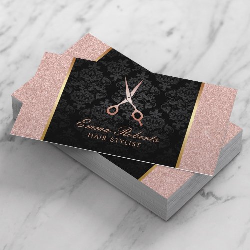 Hair Stylist Scissor Elegant Rose Gold Glitter Business Card