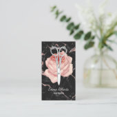 Hair Stylist Scissor & Flower Rose Gold Marble Business Card (Standing Front)