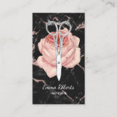 Hair Stylist Scissor & Flower Rose Gold Marble Business Card (Front)