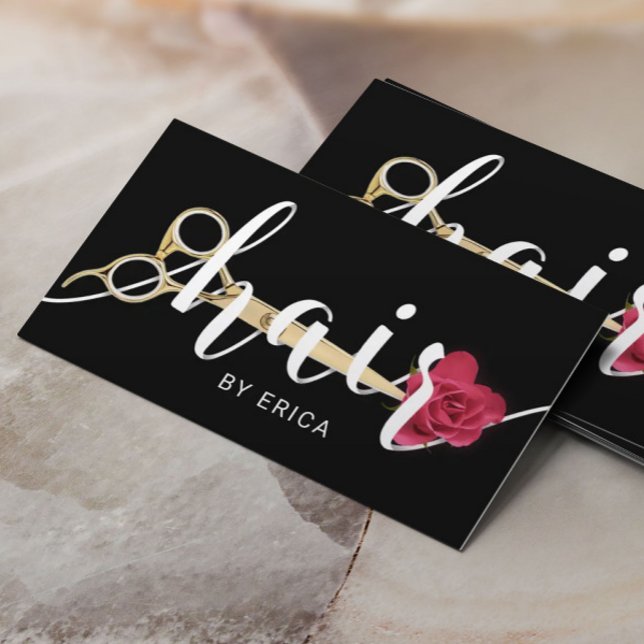 Hair Stylist Scissor & Flower Typography Salon Business Card (Creator Uploaded)