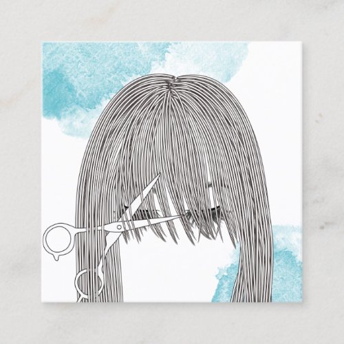 Hair Stylist Scissor  Girl Drawing Watercolor Square Business Card