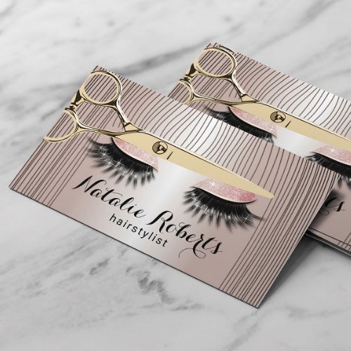 Hair Stylist Scissor  Girl Salon Modern Rose Gold Business Card
