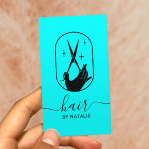 Hair Stylist Scissor & Hand Logo Aqua Salon  Business Card