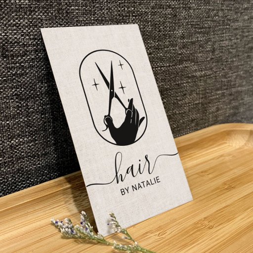 Customizable Hair Stylist Scissor &amp; Hand Logo Beauty Salon Business Card