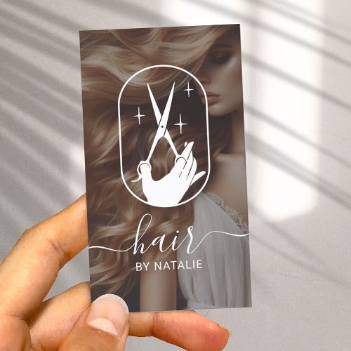 Hair Stylist Scissor Hand Logo Beauty Salon Photo Business Card