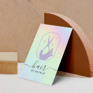Hair Stylist Scissor Hand Logo Pastel Holographic Business Card