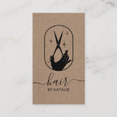 Hair Stylist Scissor Hand Logo Rustic Kraft Salon Business Card (Front)