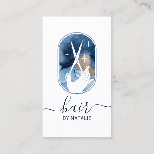 Hair Stylist Scissor  Hand Logo Watercolor Salon Business Card