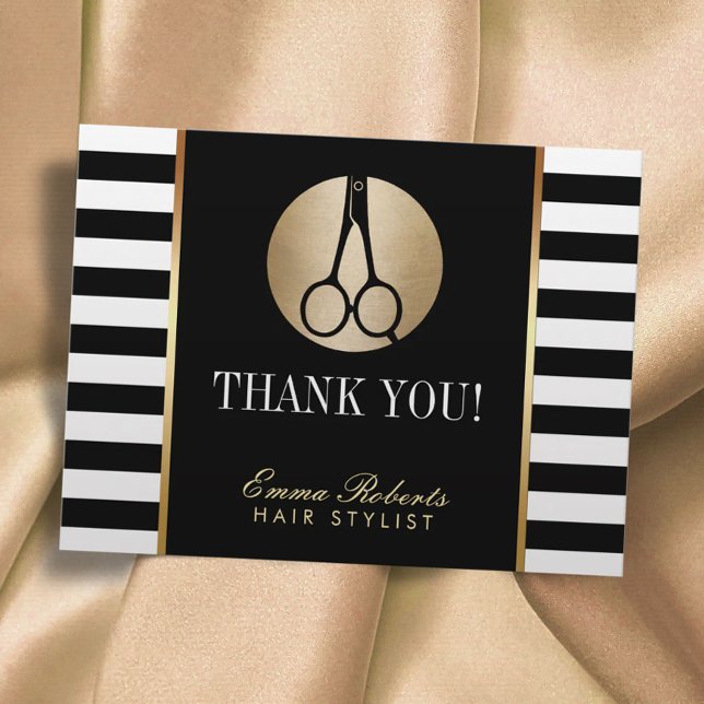 Hair Stylist Scissor Logo Modern Stripes Thank You Postcard (Creator Uploaded)