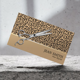 Hair Stylist Scissor Modern Beige Leopard Salon Business Card