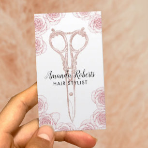Hair Stylist Scissor & Rose Floral Appointment Card