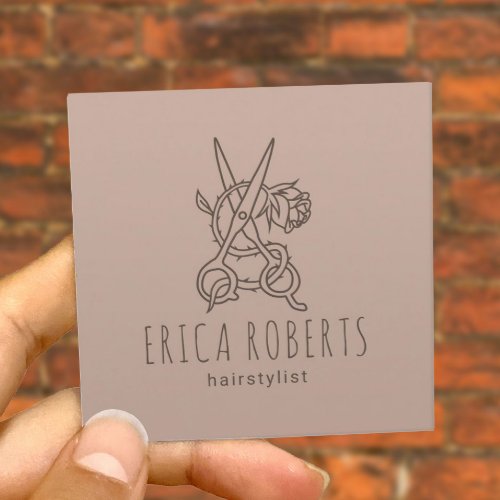 Hair Stylist Scissor  Rose Logo Beauty Salon Square Business Card