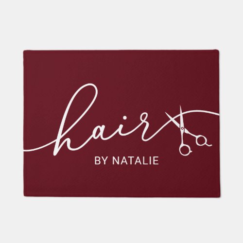 Hair Stylist Scissor Script Beauty Salon Red Doormat