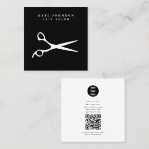Hair Stylist Scissors Barber QR Code Business Logo Square Business Card