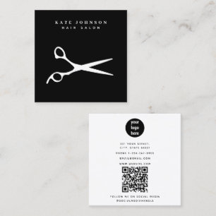 Hair Stylist Scissors Barber QR Code Business Logo Square Business Card