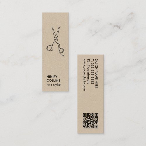 Hair Stylist Scissors Beige Kraft Paper Qr Code Mini Business Card