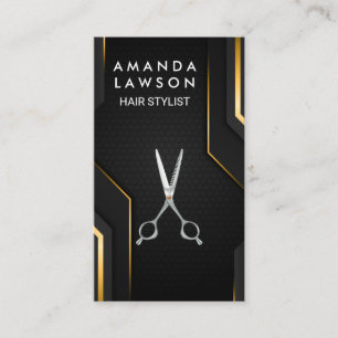 Hair Stylist Scissors Black Gold Background Business Card