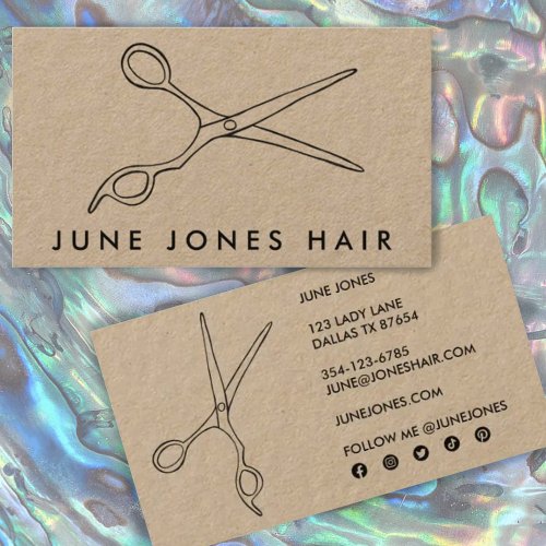 Hair Stylist Scissors Chic Drawing Barber KRAFT Business Card