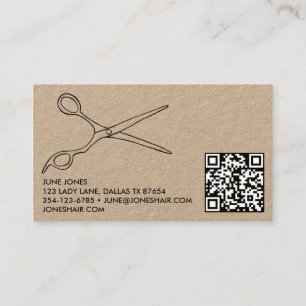 Hair Stylist Scissors Chic Drawing Barber QR Code Business Card