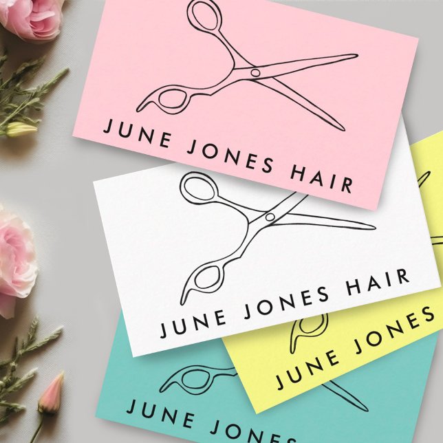 Hair Stylist Scissors Chic Line Drawing CUSTOM Business Card (Hairdressers! Add your own info, change the text, font, colors of this customizable business card. )