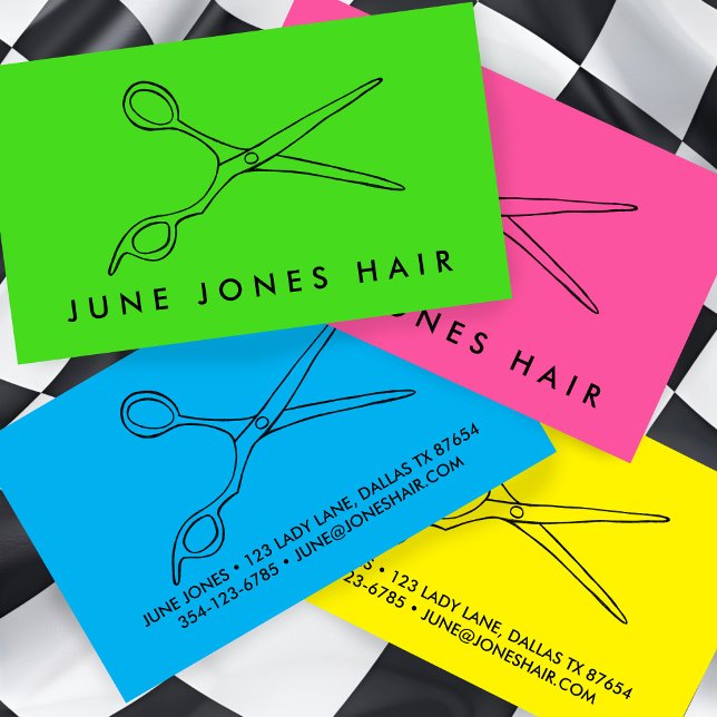 Hair Stylist Scissors Chic Line Drawing CUSTOM  Business Card (Hair Stylist Scissors Chic Line Drawing CUSTOM Bold Colorful Business Card
)
