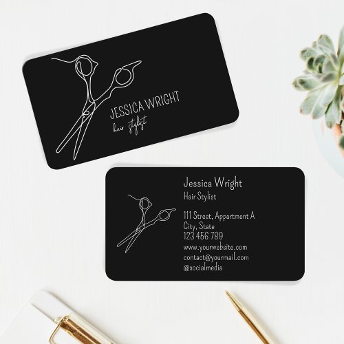Hair Stylist Scissors Chic Modern Simple Line Art  Business Card